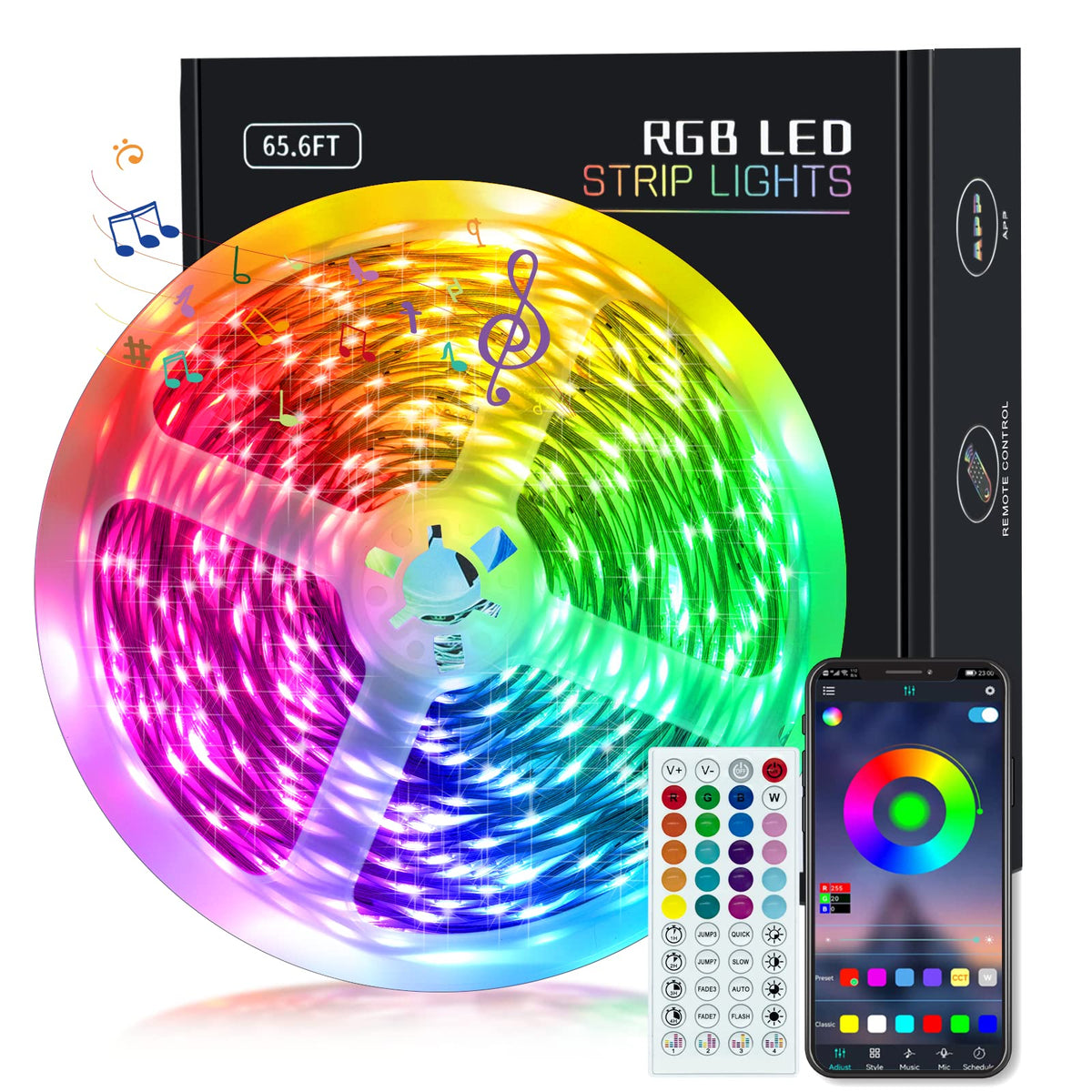 KEELIXIN LED Lights Music Sync RGB LED Strip Lights with APP &amp;amp; Remote Control