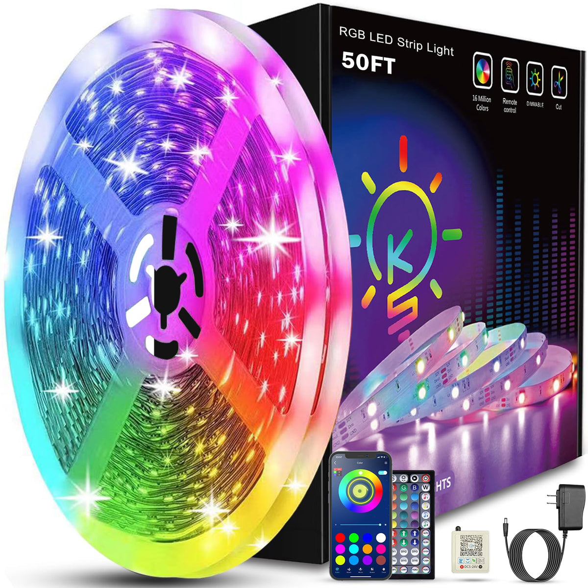 Keepsmile 50ft Led Strip Lights Smart Sync Music Led Lights for Bedroom Home Decoration, APP Control