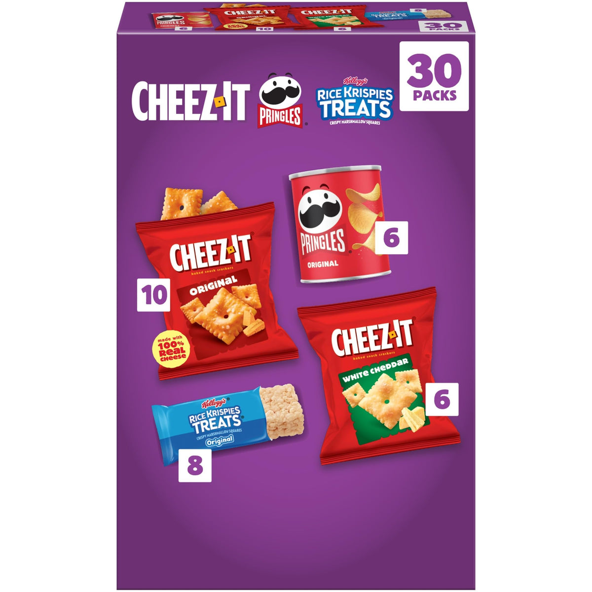 Kellogg&amp;#39;s Cheez-It, Pringles &amp;amp; Rice Krispies Treats Snacks Mega Variety Pack, 30.1oz Box (30 Count)