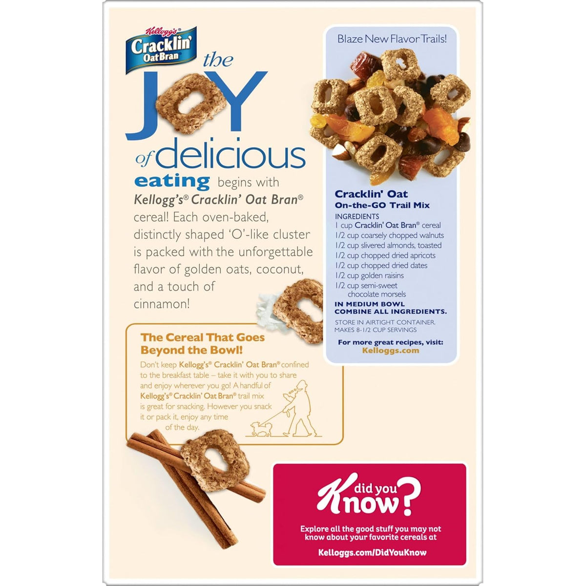 Kellogg's Cracklin' Oat Bran Breakfast Cereal, Fiber Cereal, Family Cereal, Original (3 Boxes) – Hostess Gift for Housewarmings and Holiday Visits