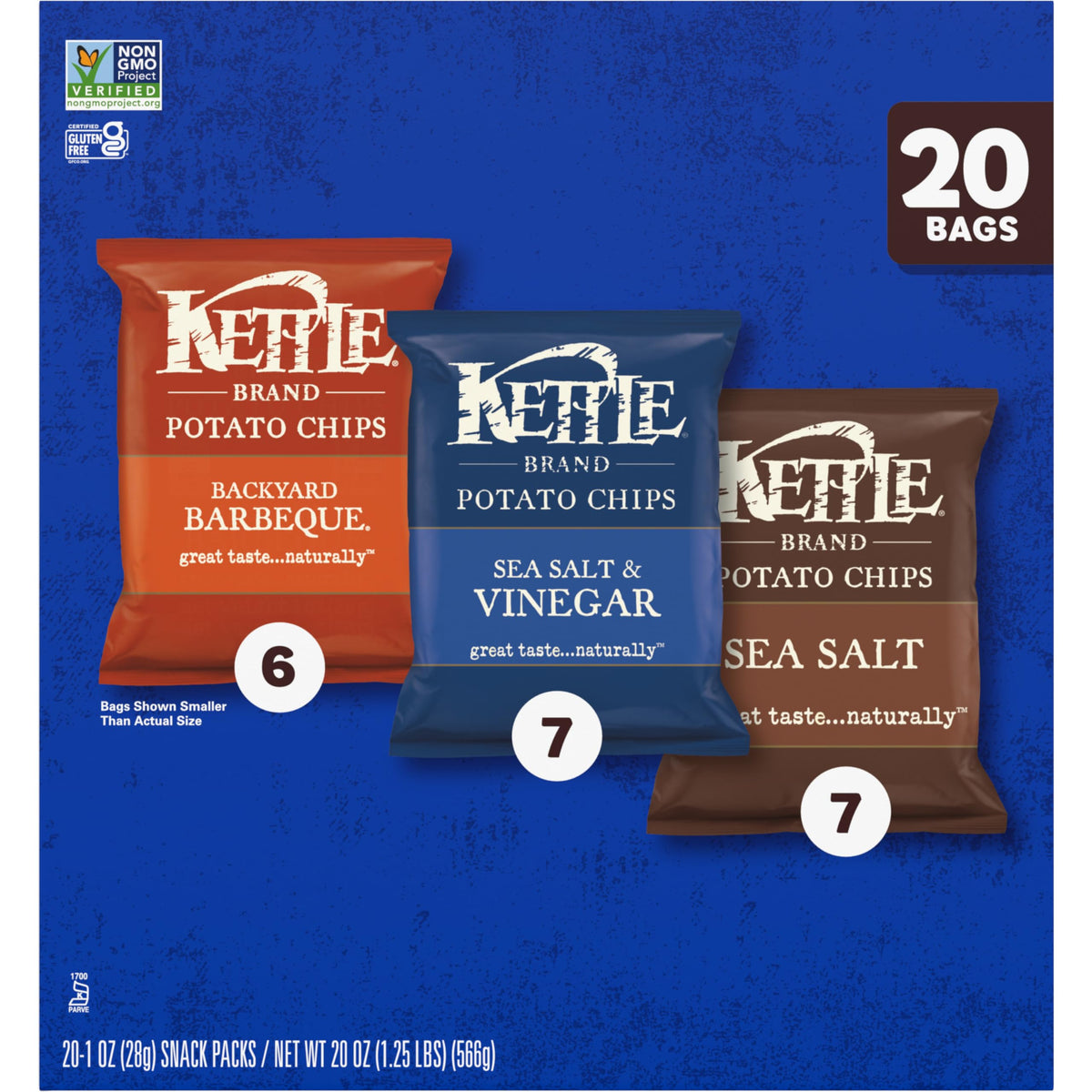 Kettle Brand Potato Chips Variety Pack – Kid-Friendly Lunchbox Snacks, 20 Single-Serve 1-Oz Bags
