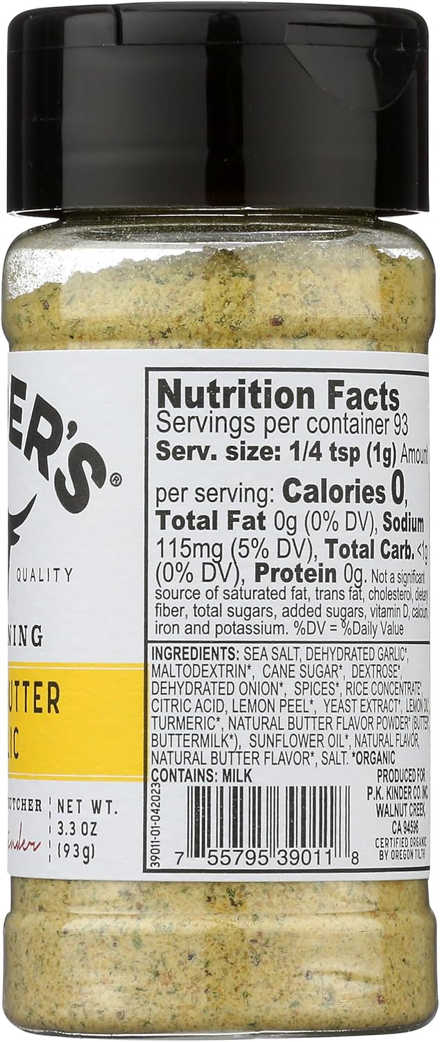 KINDERS Organic Lemon Butter Garlic Seasoning – Single-Jar All-in-One Blend for Clutter-Free Pantries, 3.3 oz