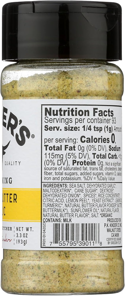 KINDERS Organic Lemon Butter Garlic Seasoning – Single-Jar All-in-One Blend for Clutter-Free Pantries, 3.3 oz