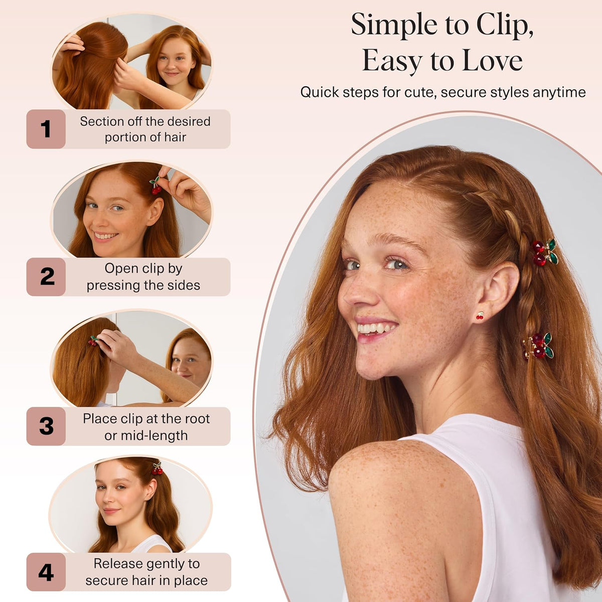 Kitsch Cherry Mini Hair Clips – Travel-Friendly Hair Accessories for the Gym Bag, Compact Rhinestone Clips for Active Days