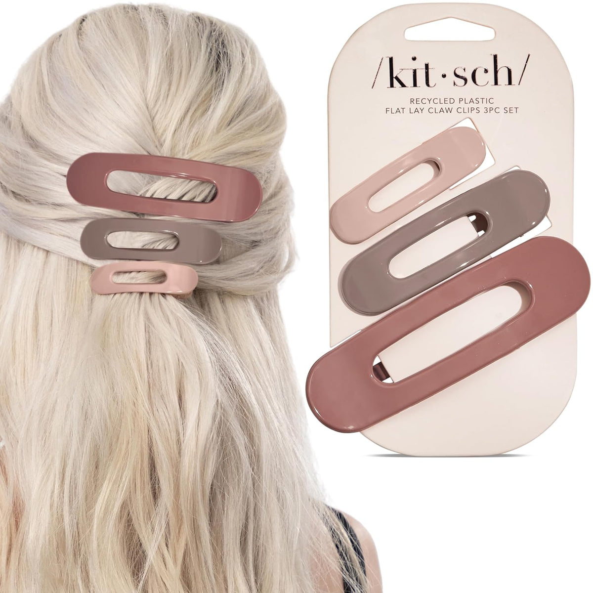 Kitsch Lay Flat Claw Clips – Affordable Valentine's Day Gift for Mom, 3pc Hair Clip Set