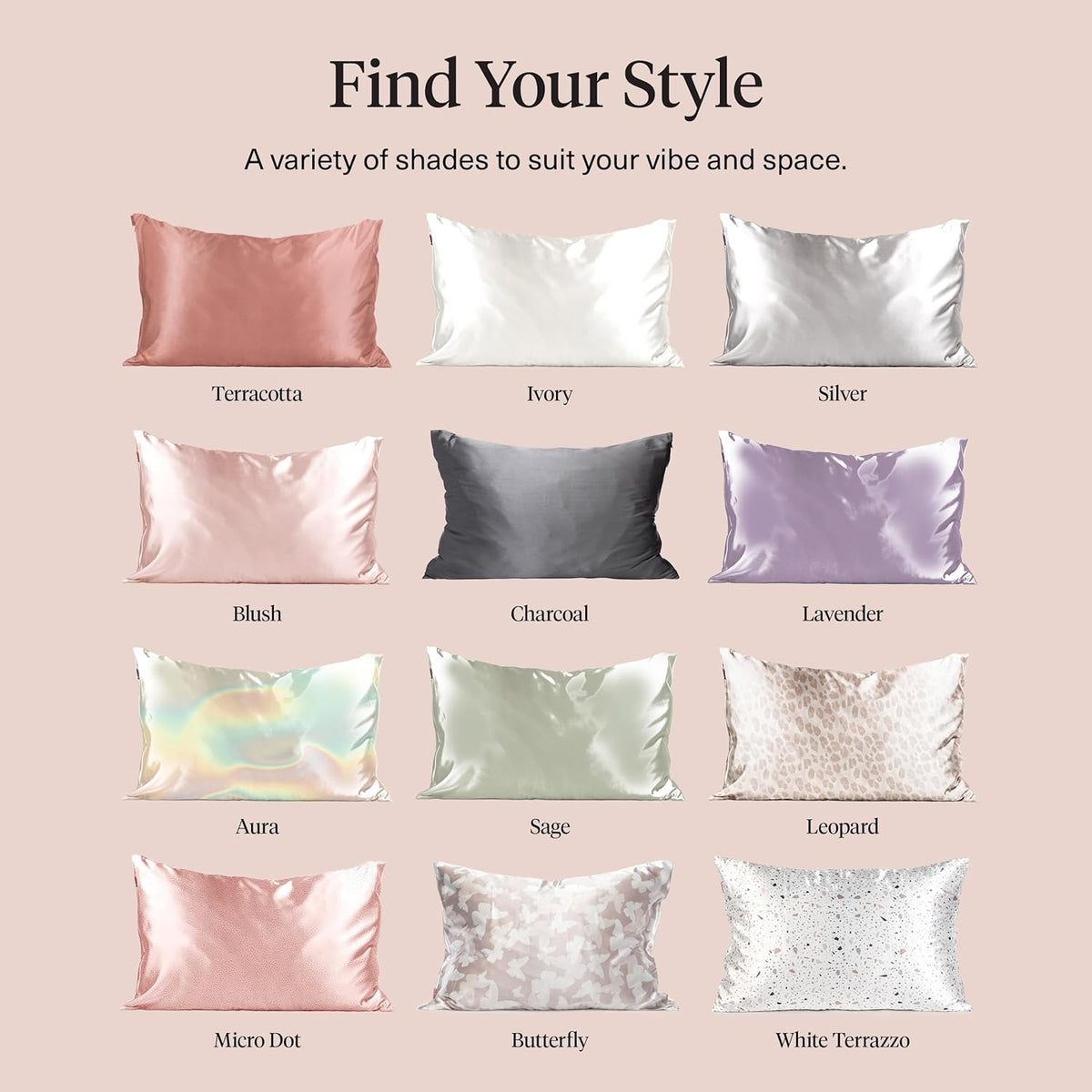 Kitsch Satin Pillowcase with Zipper – Style-Forward Bedroom Accent in 33 Colors and Prints, Standard Queen