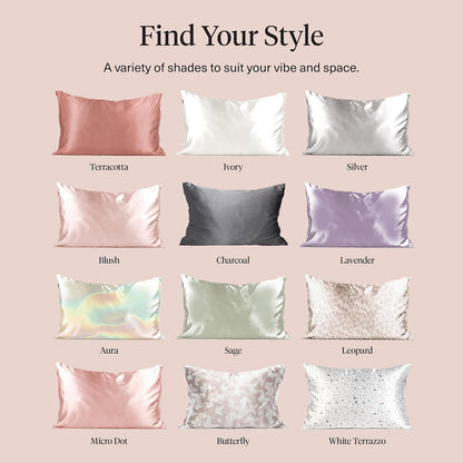 Kitsch Satin Pillowcase with Zipper – Style-Forward Bedroom Accent in 33 Colors and Prints, Standard Queen