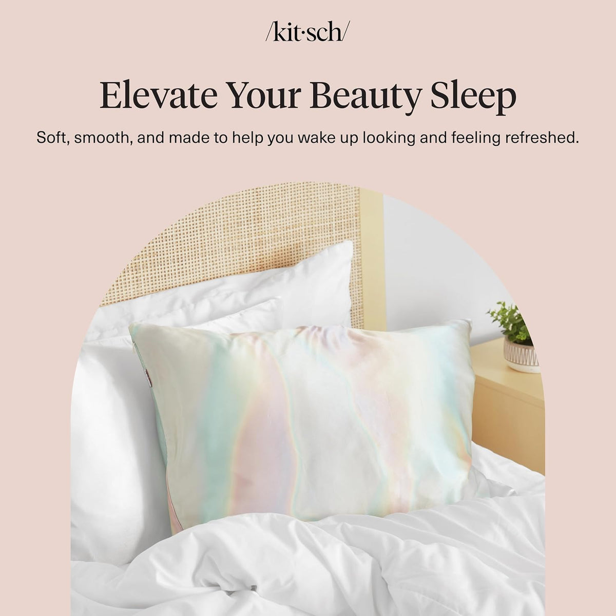 Kitsch Satin Pillowcase with Zipper – Style-Forward Bedroom Accent in 33 Colors and Prints, Standard Queen