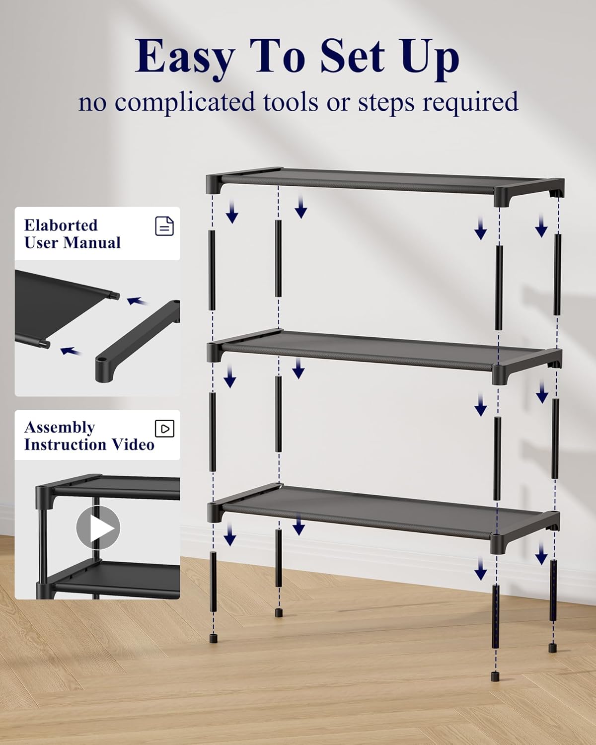 Kitsure Shoe Rack - 6 Tier Metal Frame Hallway Organizer with Lacquered Finish, Bedroom Aesthetic Storage for Sneakers and Heels