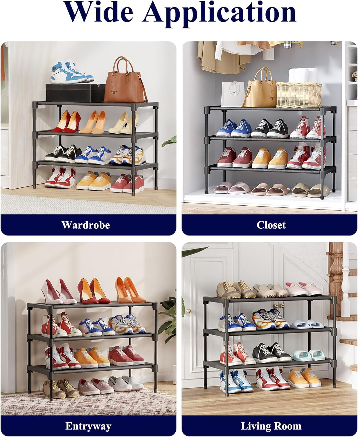 Kitsure Shoe Rack - 6 Tier Metal Frame Hallway Organizer with Lacquered Finish, Bedroom Aesthetic Storage for Sneakers and Heels