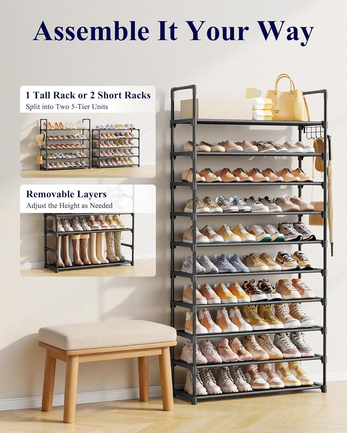 Kitsure Tall Shoe Organizer – Valentine's Day Gift for Her, Stylish Entryway Upgrade