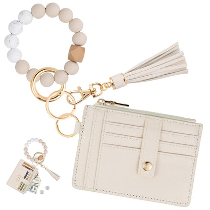 KNGITRYI Wallet Keychain Wristlet for Women,Slim RFID Credit Card Holder Purse Tassel Keychain Bangle Key Ring for Men Women