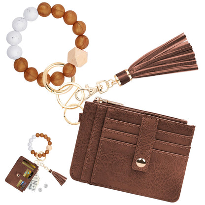 KNGITRYI Wallet Keychain Wristlet for Women,Slim RFID Credit Card Holder Purse Tassel Keychain Bangle Key Ring for Men Women