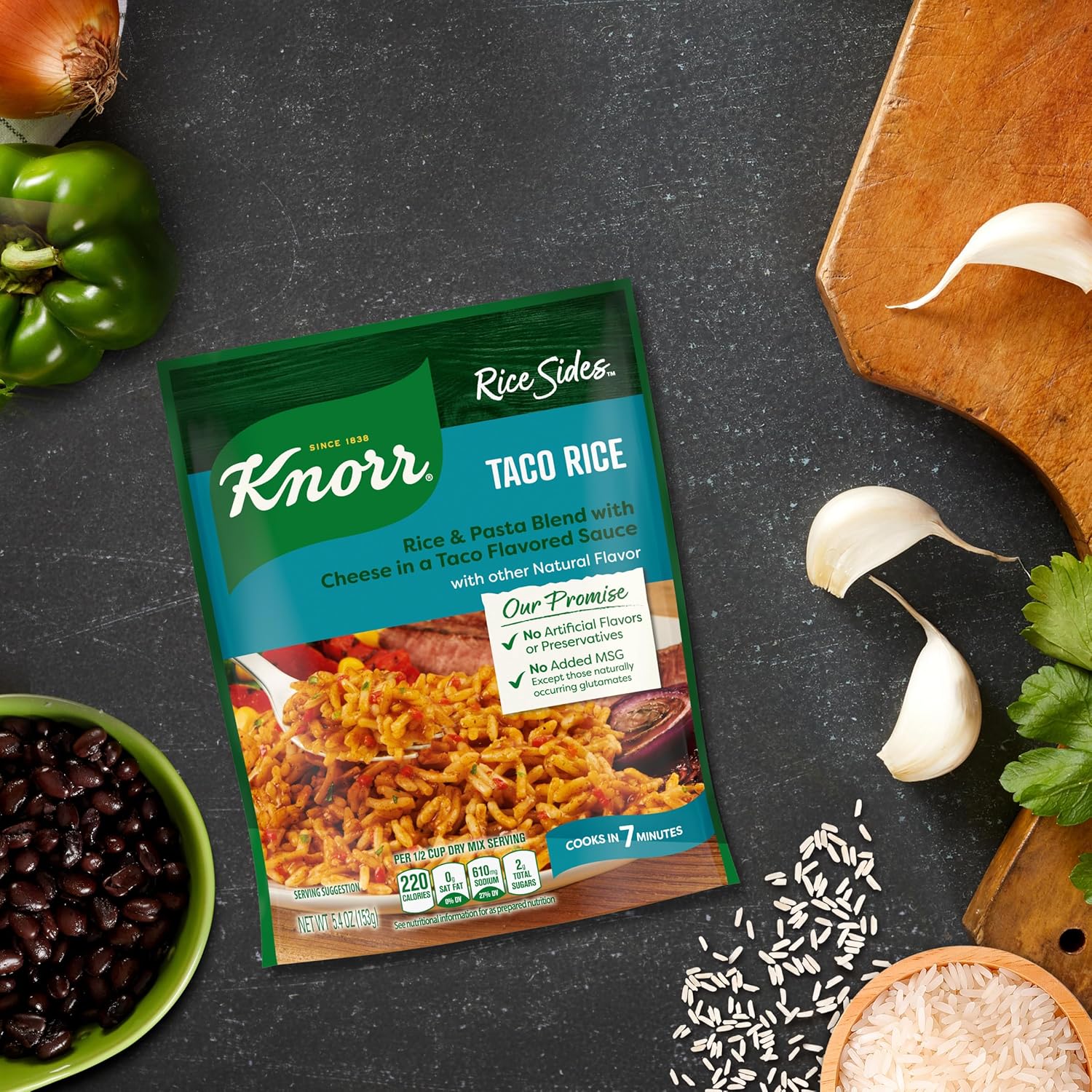Knorr Rice Sides Taco Rice Pantry Staple for Study-Session Dinners, 5.4 oz Pouch