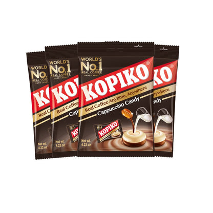 Kopiko Cappuccino Candy – Bold-Tasty Hard Candy from Indonesia with Real Coffee Extract – A Satisfying Boost for On-the-Go Energy (4-Pack 4.23oz Each)
