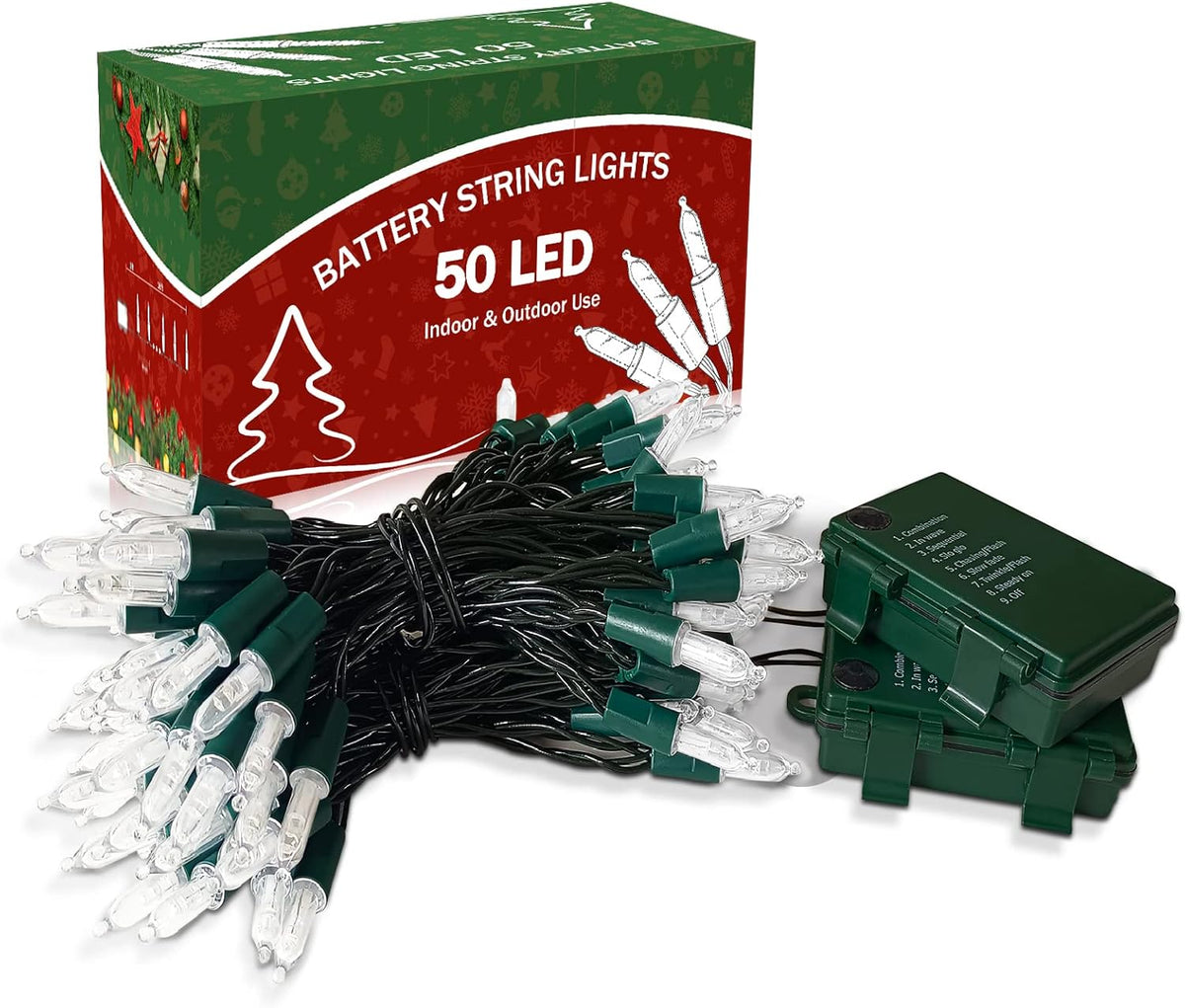 KOUQIYA 50 LED String Lights – Living Room Aesthetic Accent, Battery Powered Warm White with Auto Timer