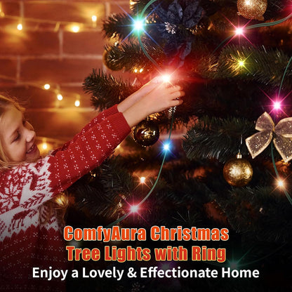Kringle Bros Safe Christmas Tree Lights for Kids & Pets – 30V UL-Certified Halo Ring, Touch-Safe LED String