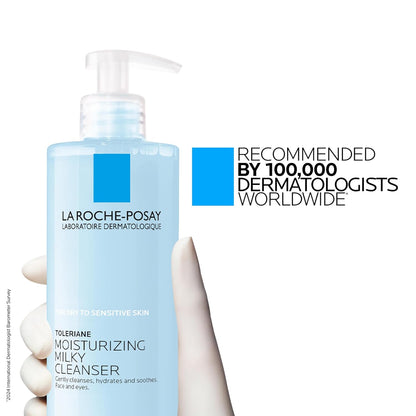 La Roche-Posay Toleriane Moisturizing Milky Cleanser – Calming Self-Care Face Wash for Dry, Sensitive Skin Routines