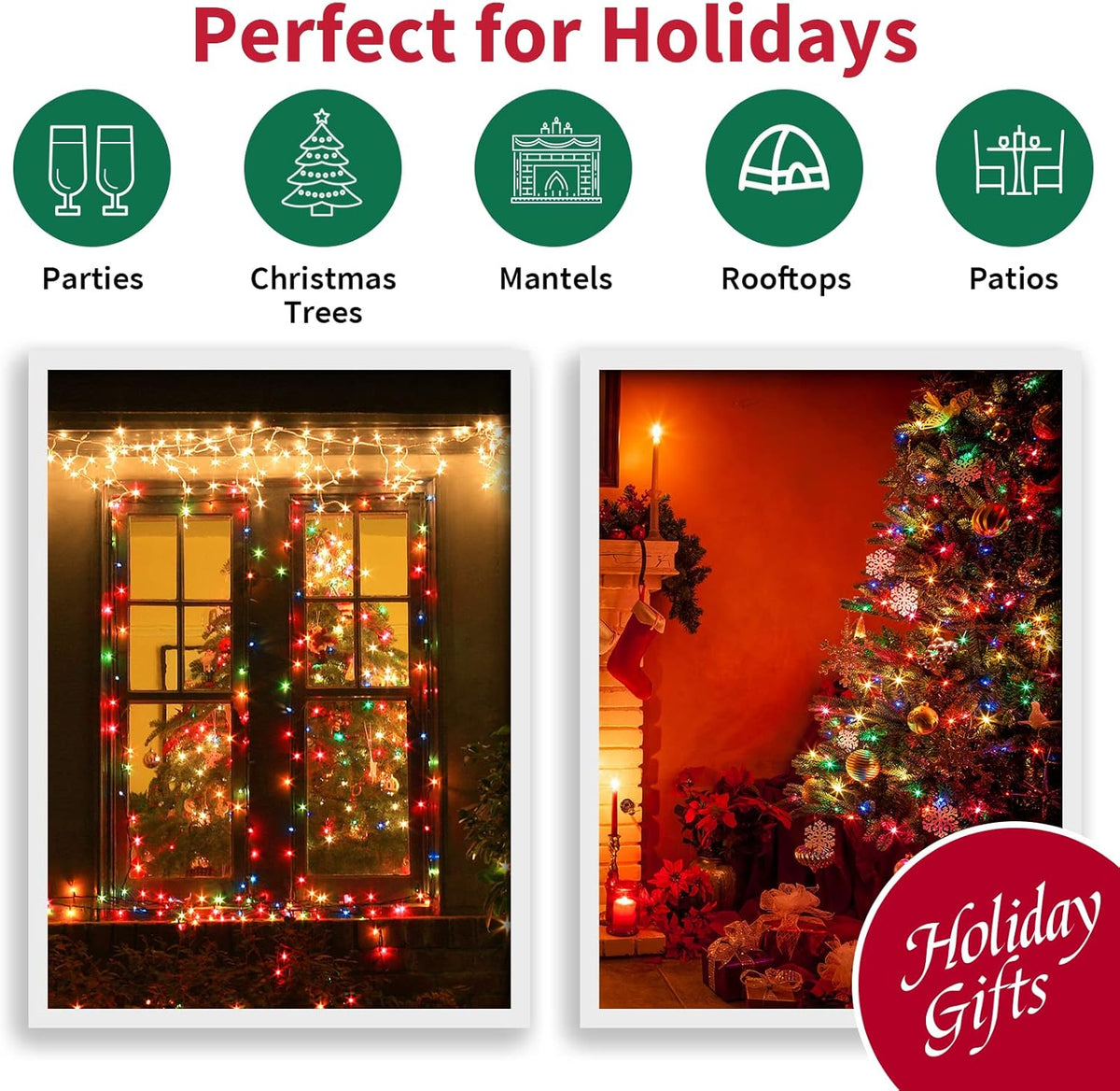 LAMPHOME Multi-Color LED String Lights Birthday Gift for Mom Wife and Friends 21.6FT Indoor Outdoor