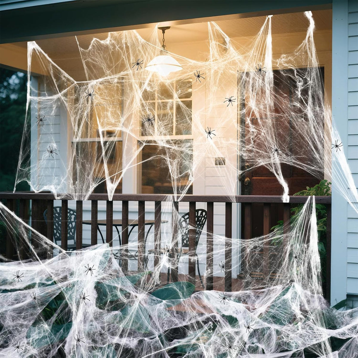 Land Guard Family-Friendly Halloween Decor Spider Web for Kids' Room and Nursery Setup, 500 sqft Lightweight Tearable Webbing with Plastic Spiders