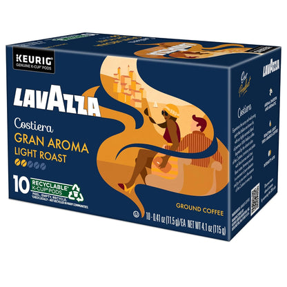 Lavazza Costiera Gran Aroma Single-Serve Pods for Study Desk Rituals, Floral Citrus Light Roast Keurig Coffee