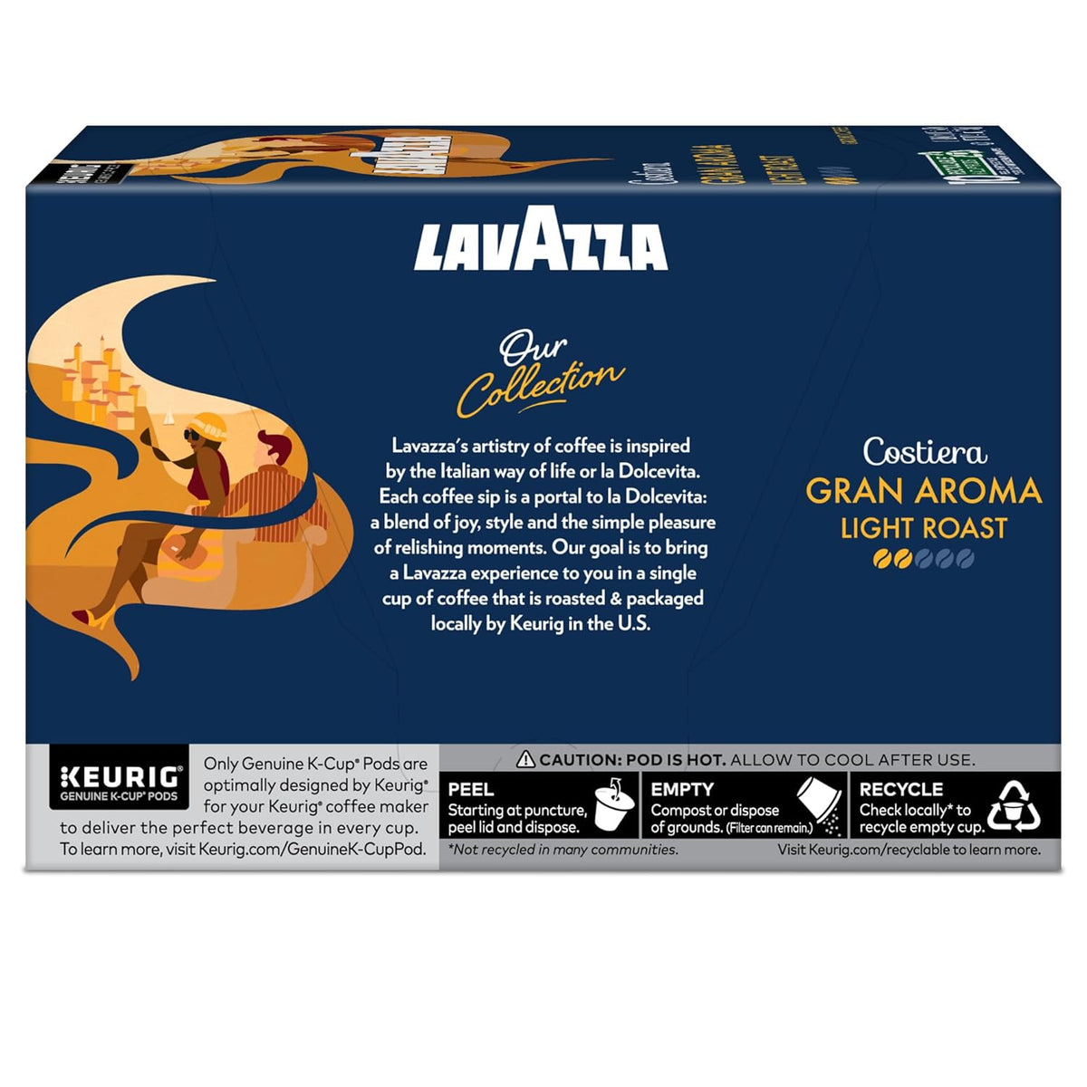 Lavazza Costiera Gran Aroma Single-Serve Pods for Study Desk Rituals, Floral Citrus Light Roast Keurig Coffee