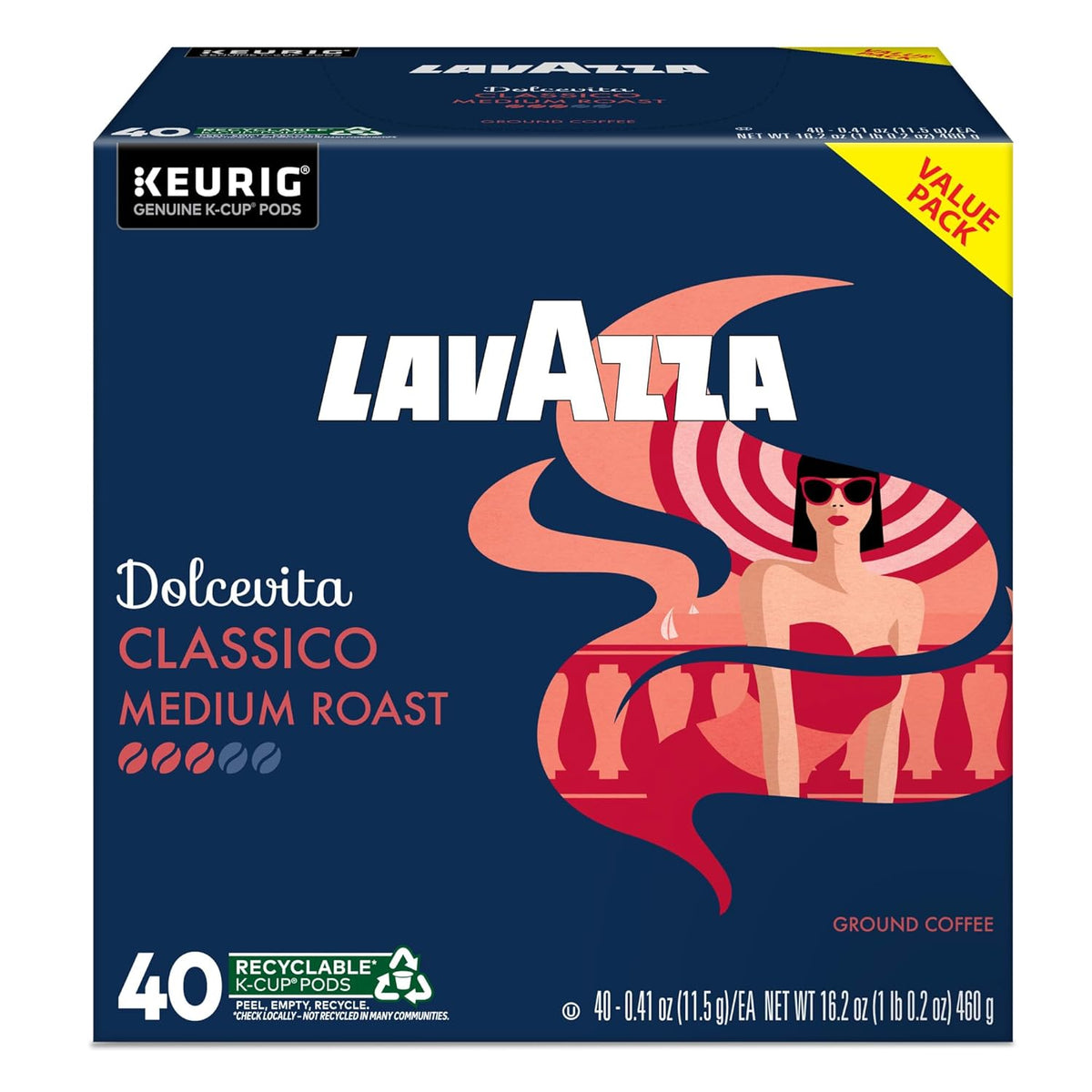 Lavazza Dolcevita Classico Keurig Pods – Quick Brew Coffee for Study and Workday Productivity, Medium Roast 40-Count