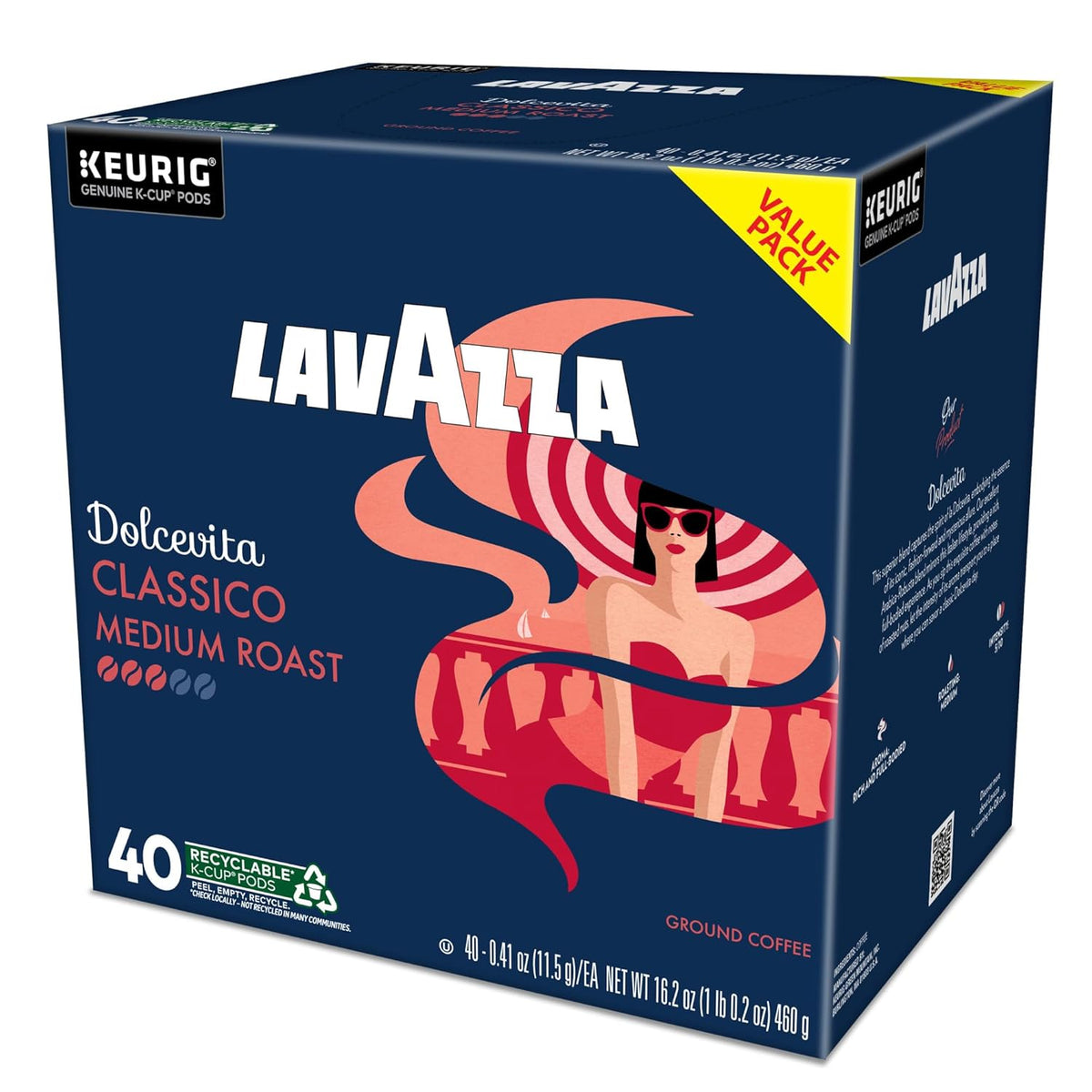 Lavazza Dolcevita Classico Keurig Pods – Quick Brew Coffee for Study and Workday Productivity, Medium Roast 40-Count