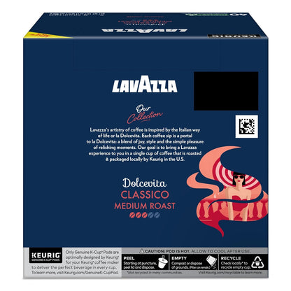 Lavazza Dolcevita Classico Keurig Pods – Quick Brew Coffee for Study and Workday Productivity, Medium Roast 40-Count