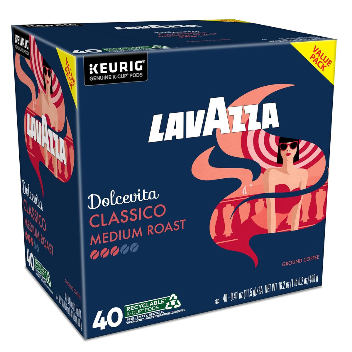 Lavazza Dolcevita Classico Keurig Pods – Quick Brew Coffee for Study and Workday Productivity, Medium Roast 40-Count