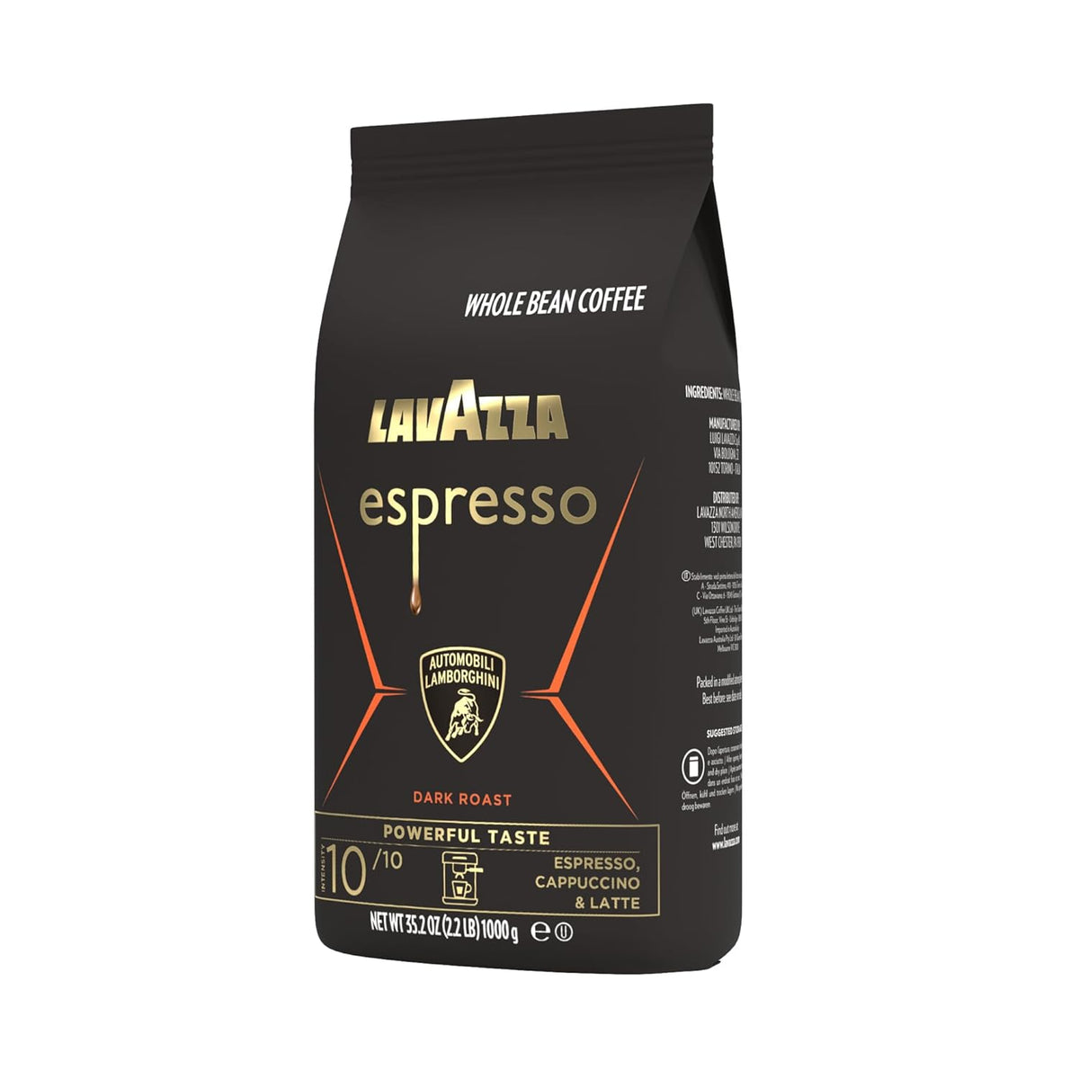 Lavazza Espresso Whole Bean for Automobili Lamborghini, Bulk 2.2 lb Dark Roast Blend, Heirloom-Quality Beans for an Elevated Espresso Ritual
