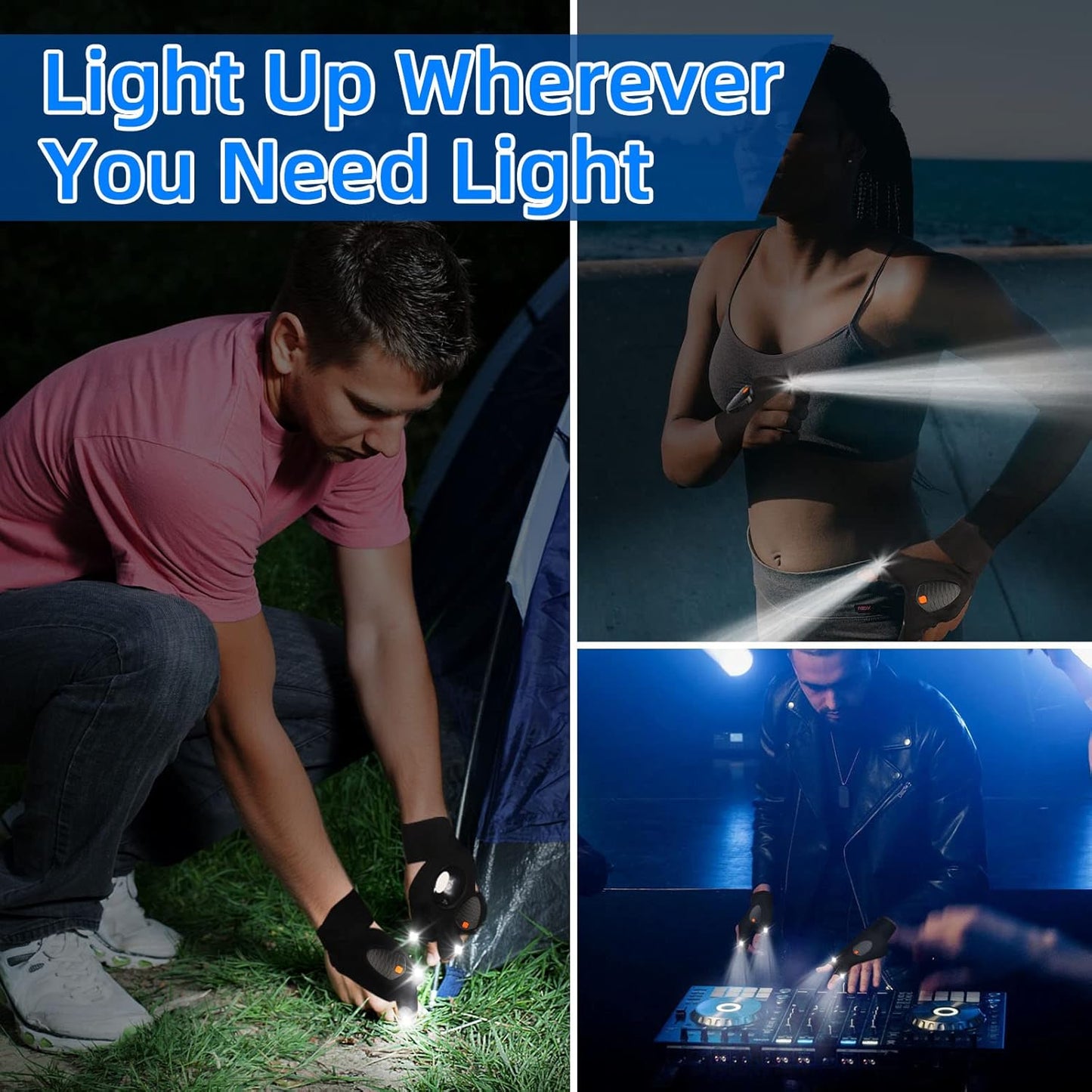 LED Flashlight Gloves – Essential Camping Gadget for Night Fishing, Hands-Free Tent Setup in the Dark