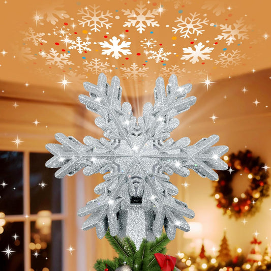led rotating snowflake projector casting 360-degree multi-layered snowflake patterns on ceiling and walls