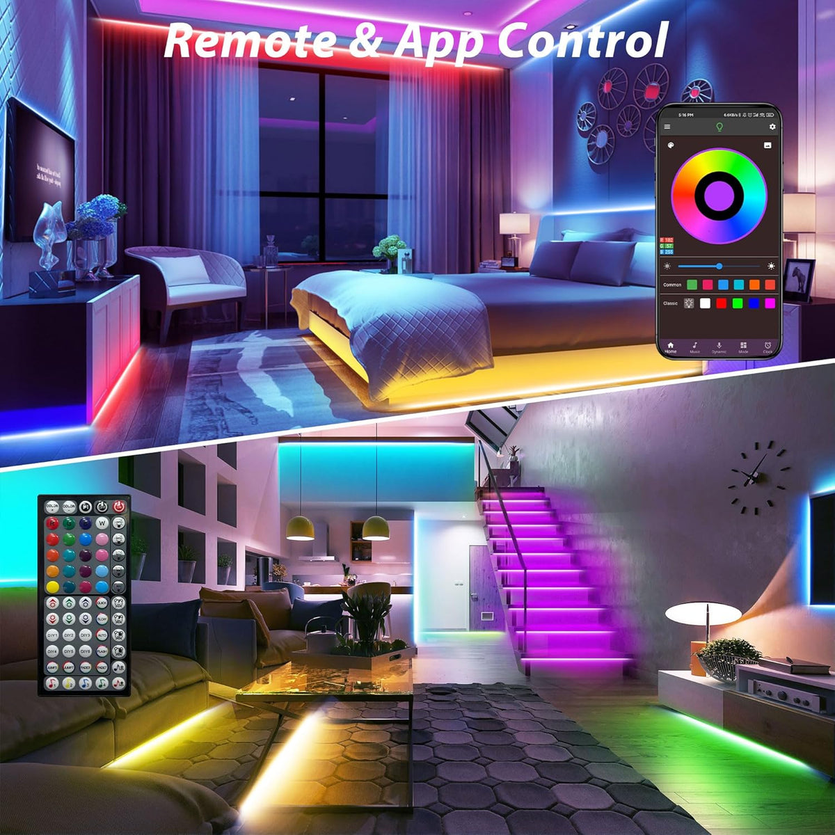 Ledagic Led Lights for Bedroom 100ft - RGB LED Strip Lights with Music Sync, App and Remote, Ready to Gift for Birthday, Housewarming, and Holidays