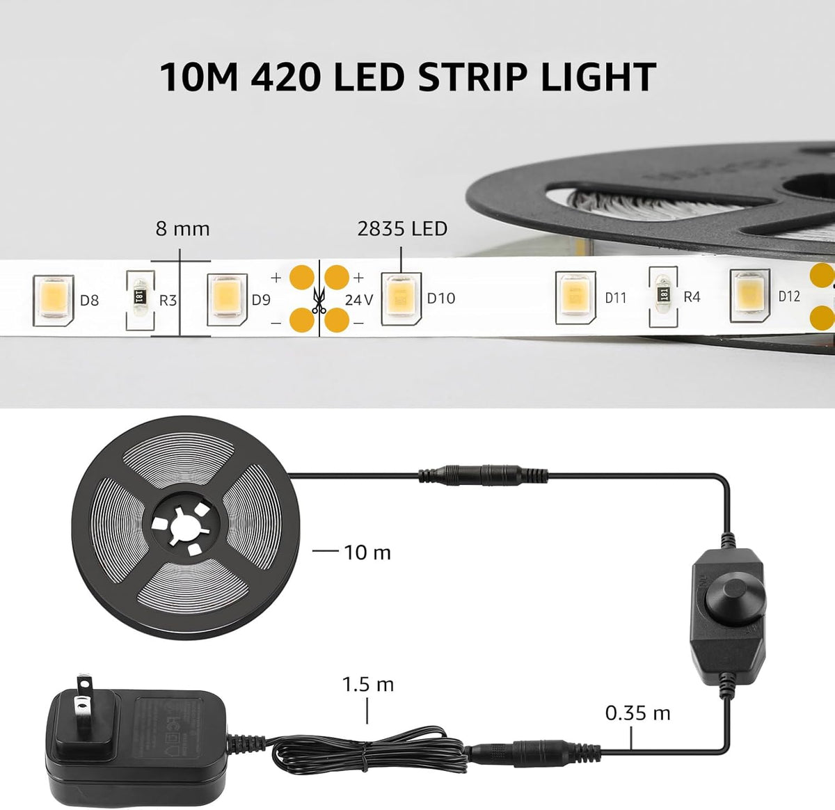 Lepro LED Tape Light – Bright Under Cabinet Kitchen Lighting for Cooking and Food Prep, Dimmable 16.4 ft