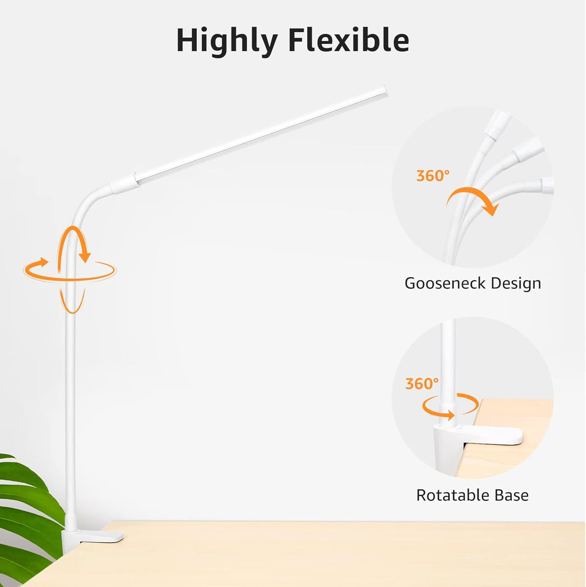 Lepro Stylish Clip-On Vanity Light for Nail Stations, Matte Black or White LED Lamp with Gooseneck Arm