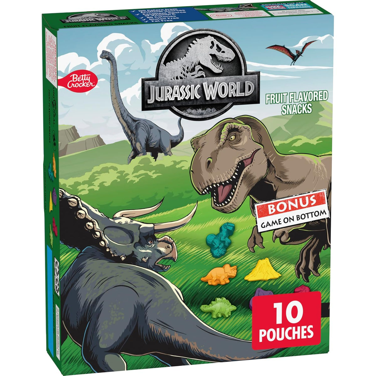 licensed jurassic world themed shapes including dinosaurs, claw prints, and a volcano