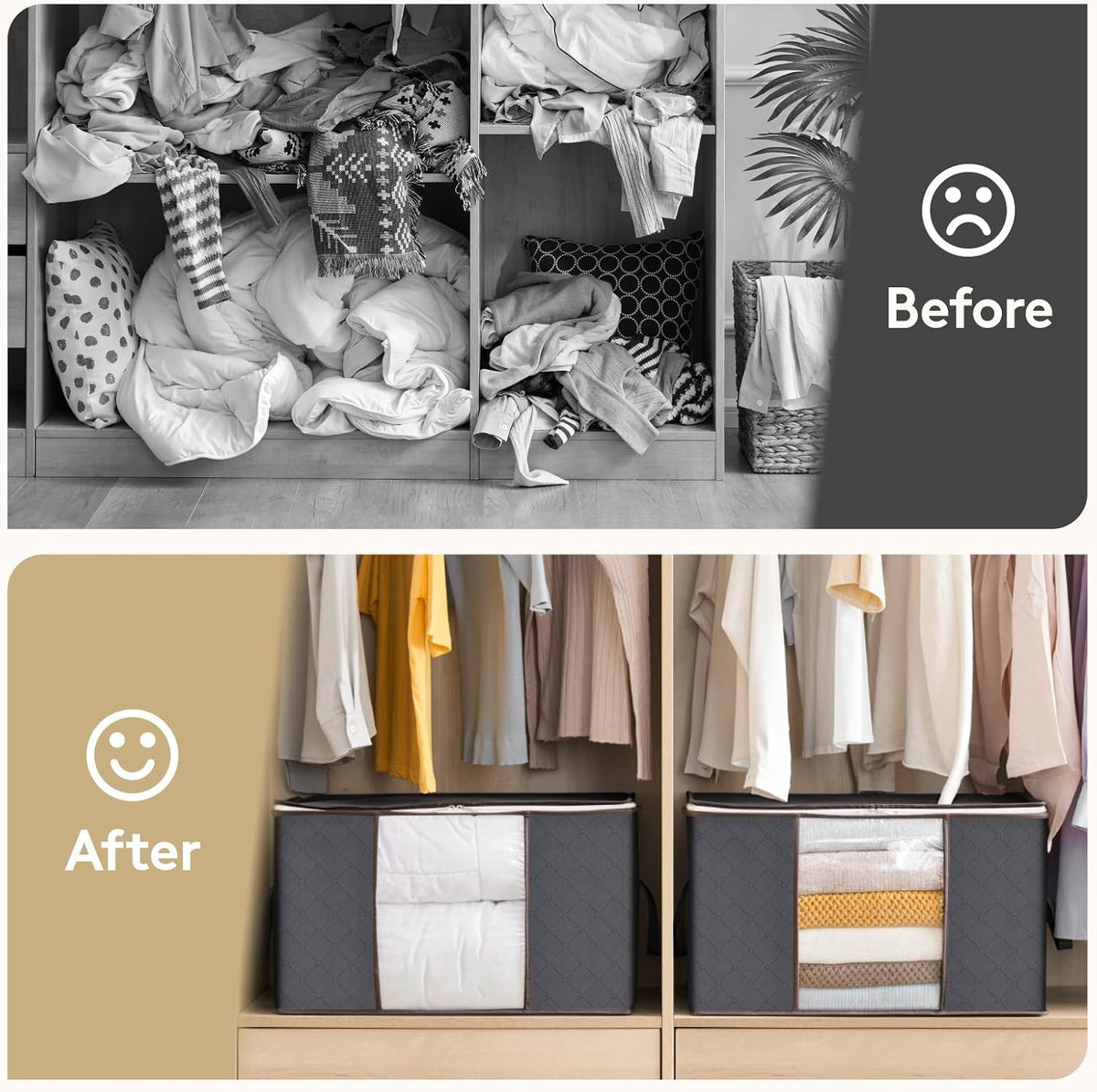 Lifewit Foldable Storage Bags – Stylish Closet Organizer for Bedroom Decor, 6 Pack with Clear Window