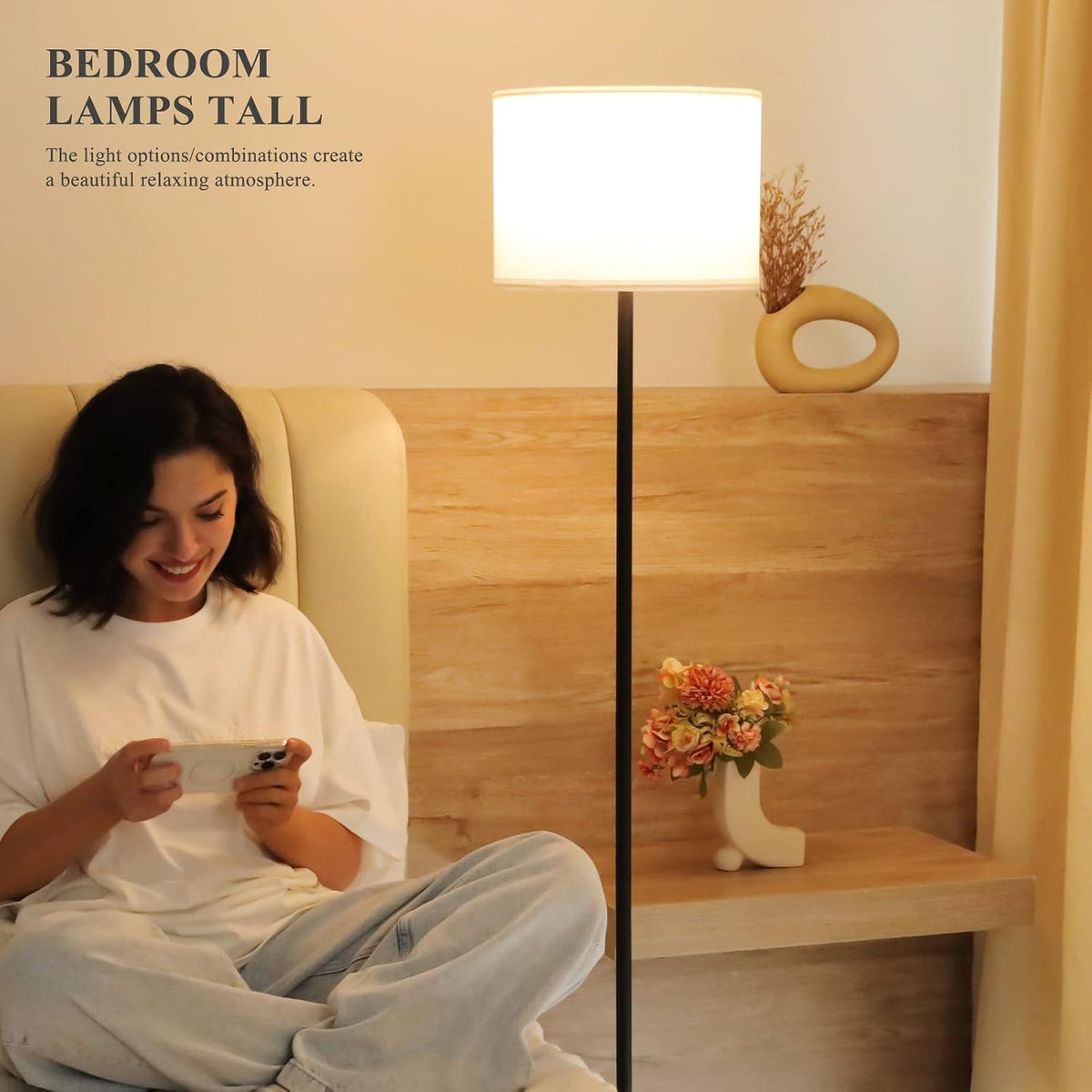 linen fabric shade for soft, diffused warm light output