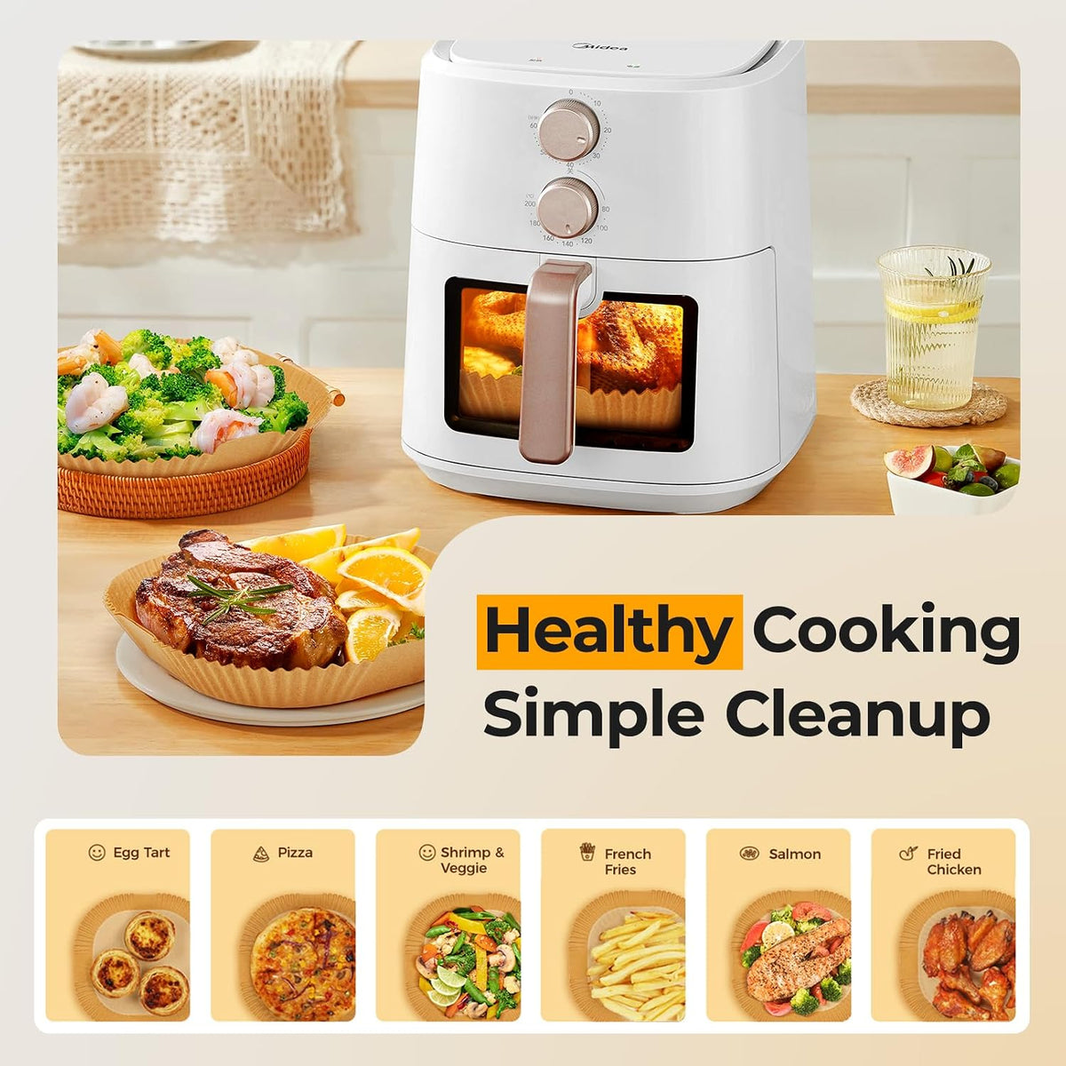 Linernest 8" Square Air Fryer Parchment 125Pcs – Understated Neutral Liner for 5-8QT Ninja Intentional Homes