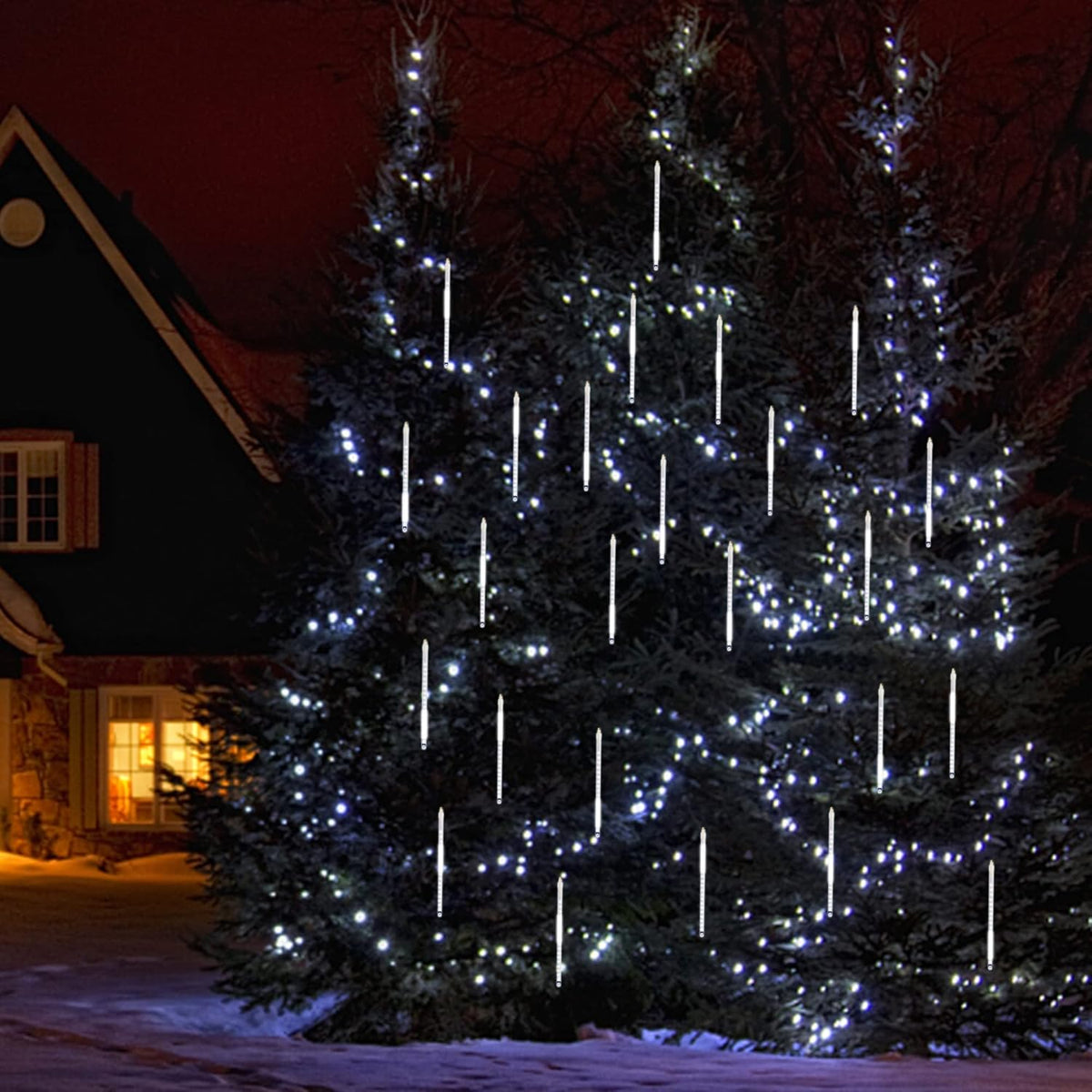 LJLNION Snow Falling Lights – Christmas Holiday Gift for Mom and Friends, Indoor Outdoor 8 Tube LED Cascade