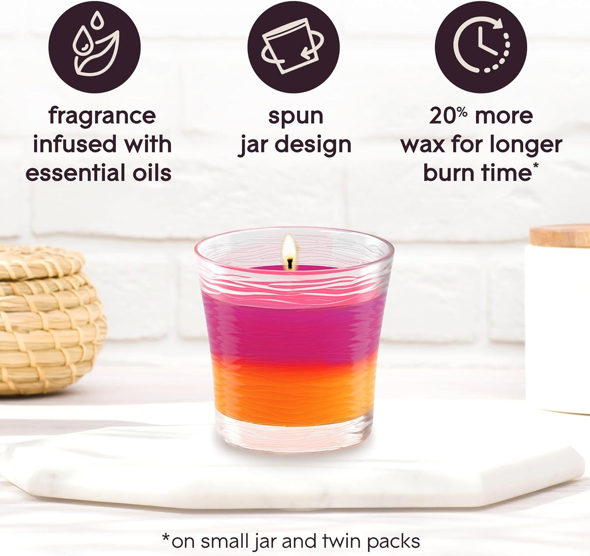 long-burning formulation with extra wax vs. the prior 3.4 oz glade jar