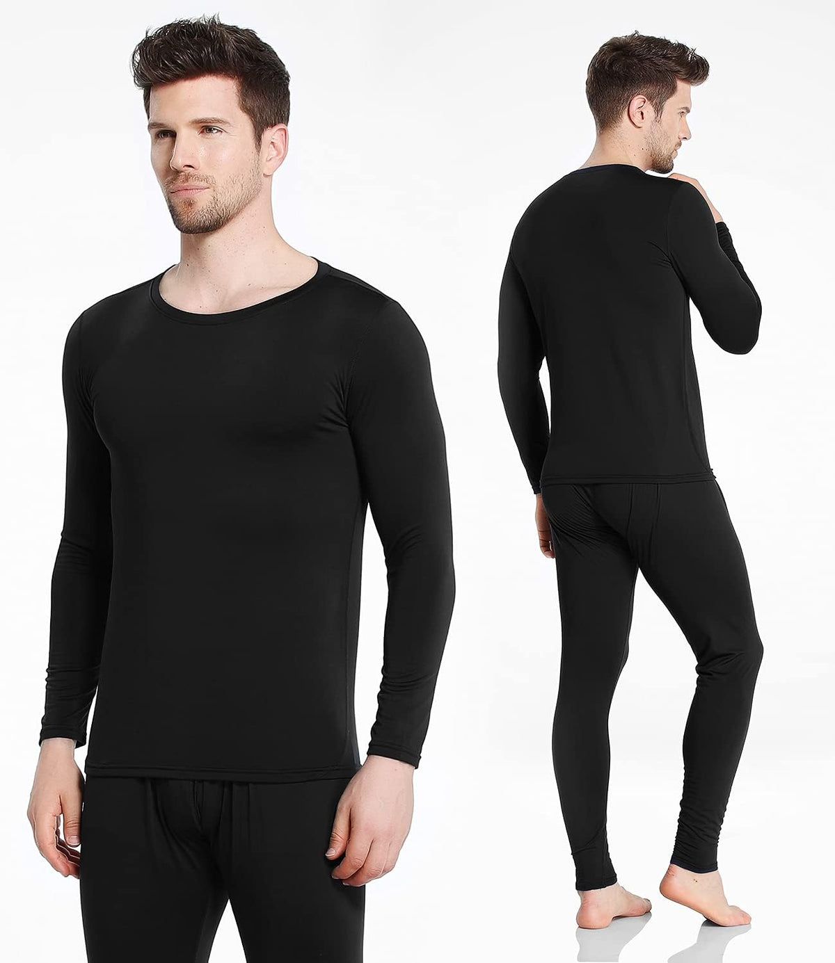 long johns set configuration with long-sleeve crew neck top and full-length bottom