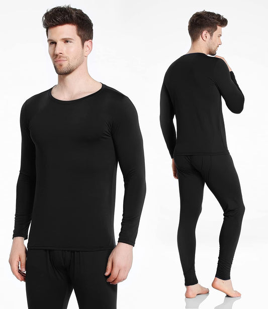 long johns set configuration with long-sleeve crew neck top and full-length bottom
