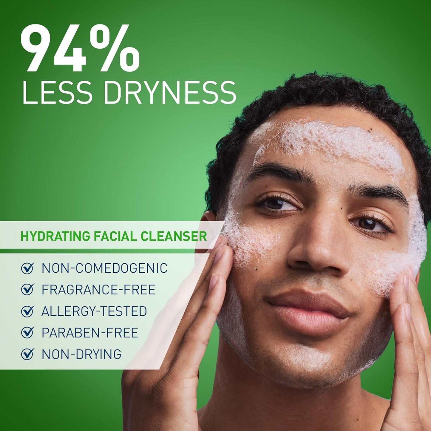 lotion-like non-foaming texture suitable for sensitive, dry skin