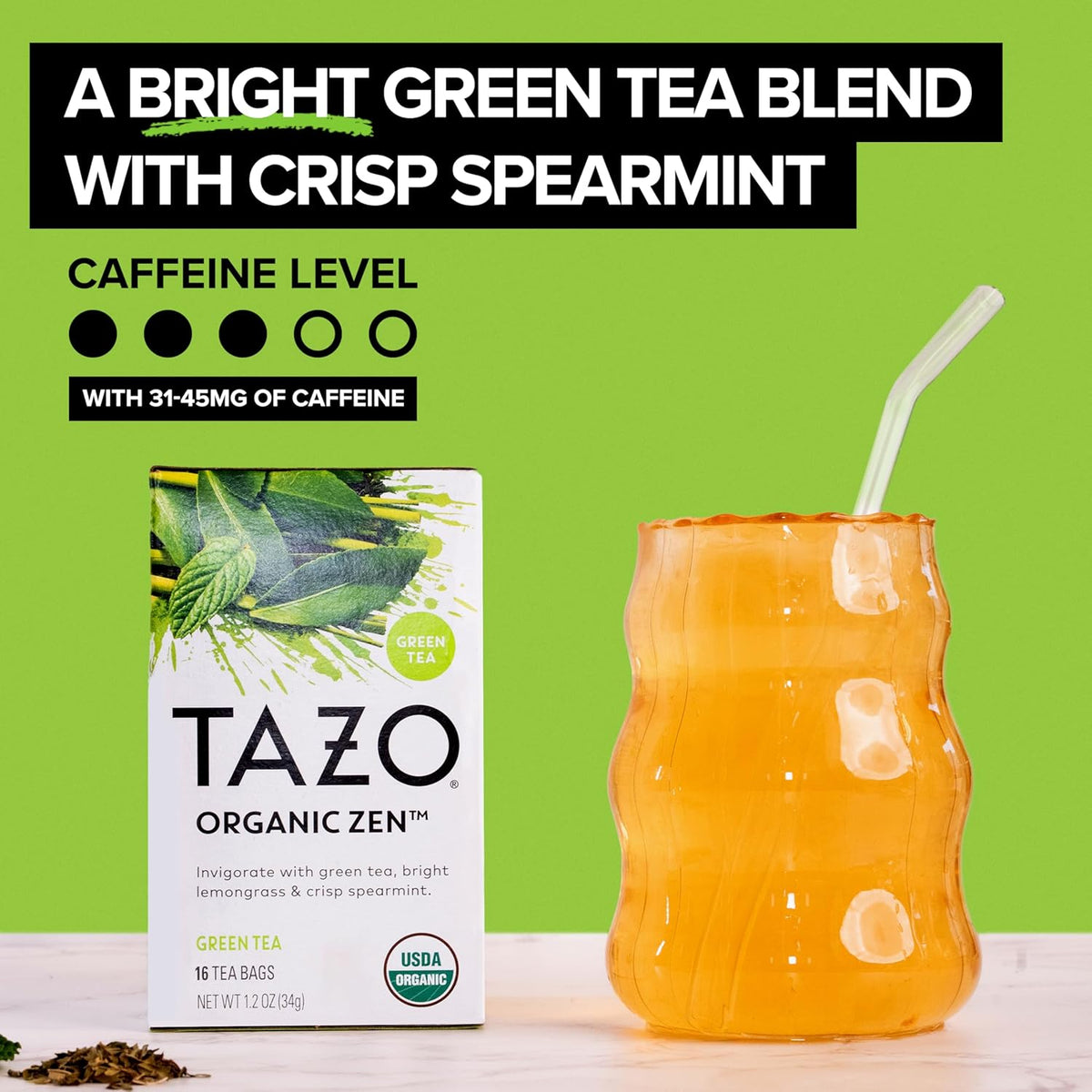 low caffeine content of 31–45 mg per 8 fl oz serving suitable for sensitive consumers