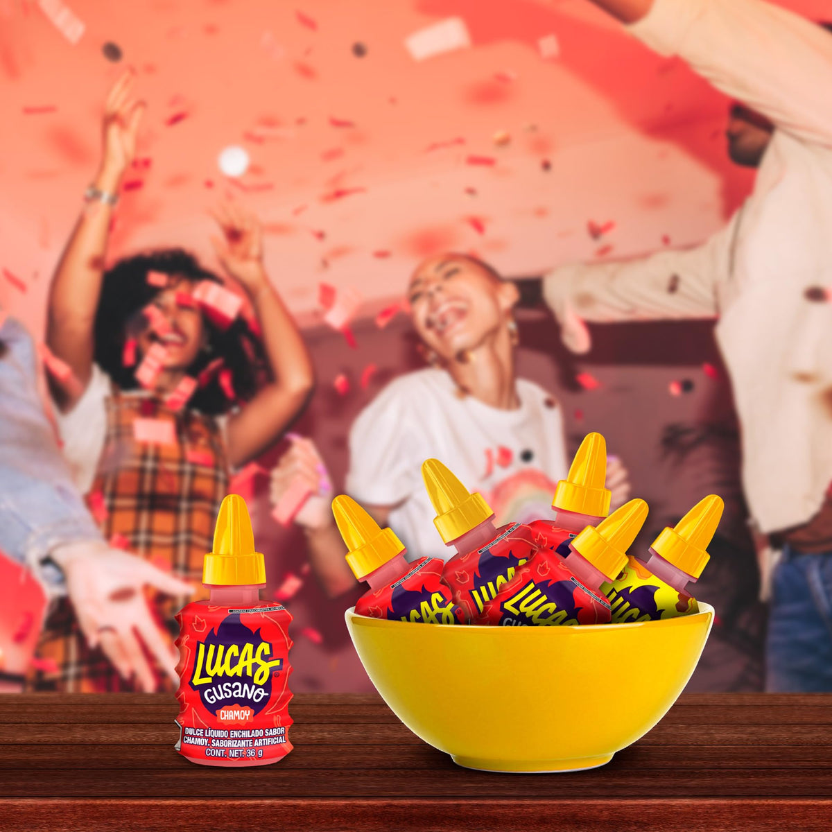 Lucas Chamoy Liquid Candy with Gusano – Mild to Extra Hot Mexican Candy Sampler for Kids' Party Bowls