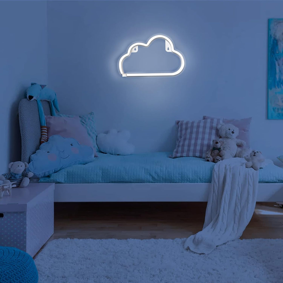 LUCIFER Cloud LED Neon Light for Toddler Bedroom and Playroom, USB or Battery Operated Soft Glow Wall Sign with Low Voltage Silicone Body