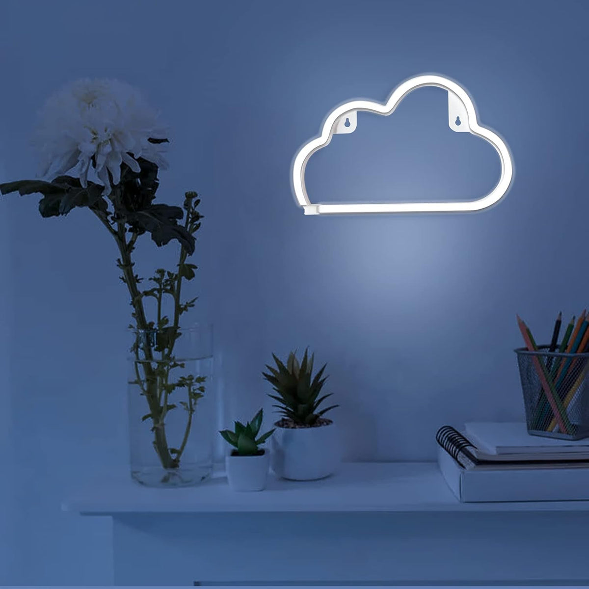 LUCIFER Cloud LED Neon Light for Toddler Bedroom and Playroom, USB or Battery Operated Soft Glow Wall Sign with Low Voltage Silicone Body