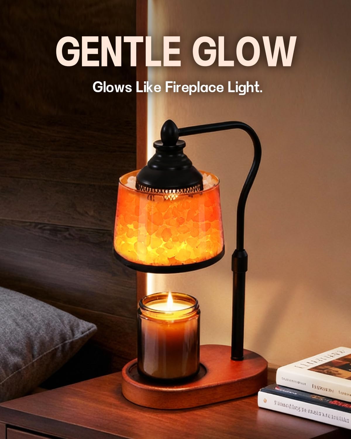 LumaGlow 3-in-1 Salt Lamp and Candle Warmer – Sleep-Friendly Night Light for Bedtime Wind-Down Routines